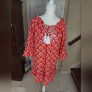 Mud Pie Red and White Geometric Dress